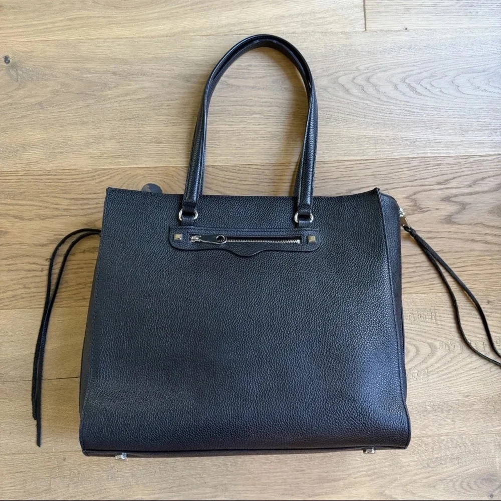 Rebecca Minkoff ‘Always On Side’ Black Leather Tote Bag Zip Shoulder Carryall